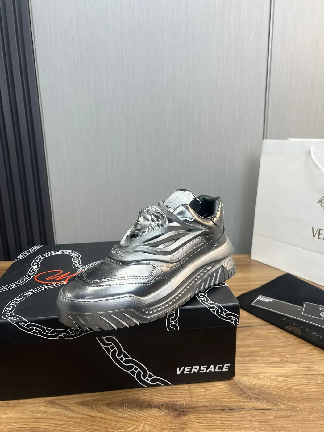 Versace Leather Sneakers Silver product view 1