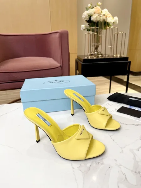 Prada Heeled Sandals 75mm in Yellow Brushed Leather product view 3