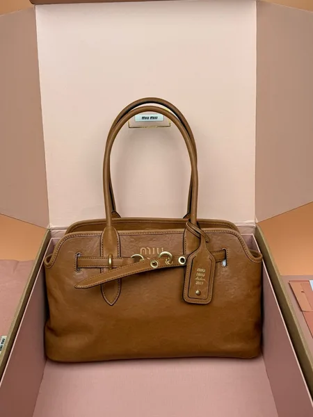 Miu Miu Aventure Large Tote Bag in Oak Nappa Leather product view 3