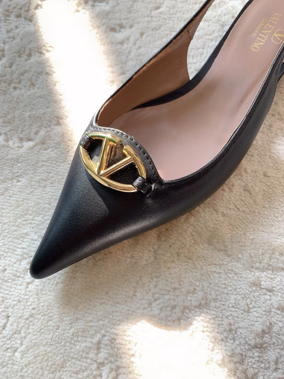 Valentino Bold Edition VLogo Slingback Ballerinas in Black Leather product view 5