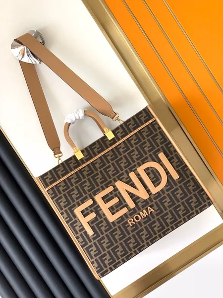 Fendi Sunshine Large Tote Bag in Brown FF Jacquard Fabric product view 8