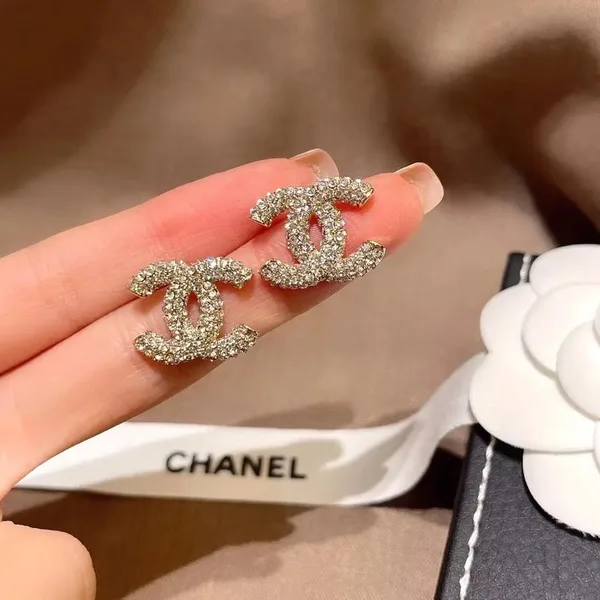 Chanel Full Pavé CC Stud Earrings Gold-Tone product photo