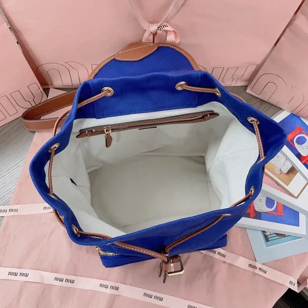 Miu Miu Large Backpack in Blue Canvas and Calfskin product view 8