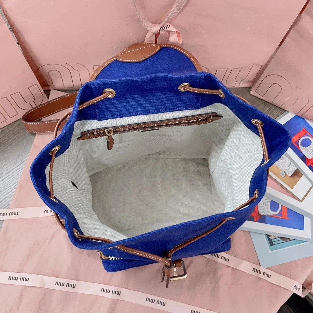 Miu Miu Large Backpack in Blue Canvas and Calfskin product view 8