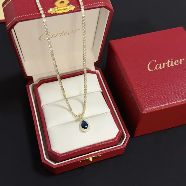 Cartier Blue Pear-Shaped Gold-Tone Pendant Necklace product photo