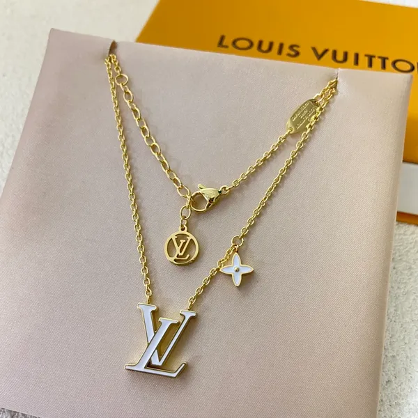Louis Vuitton Star LV Enamel Pendant Necklace White and Gold-Tone product photo