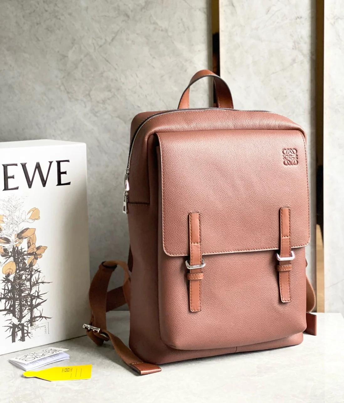 Loewe Military Backpack in Brown Grained Leather product view 4