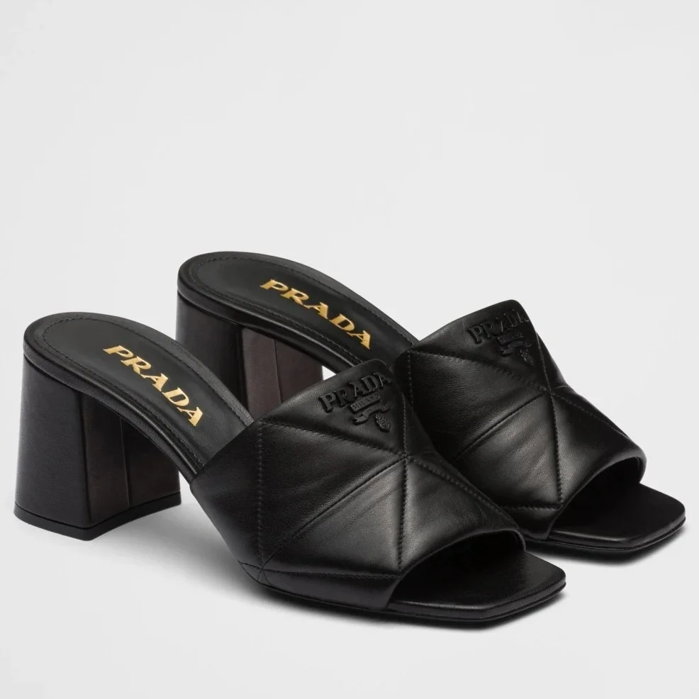 Prada Heeled Slide Sandals 65mm In Black Nappa Leather product view 1