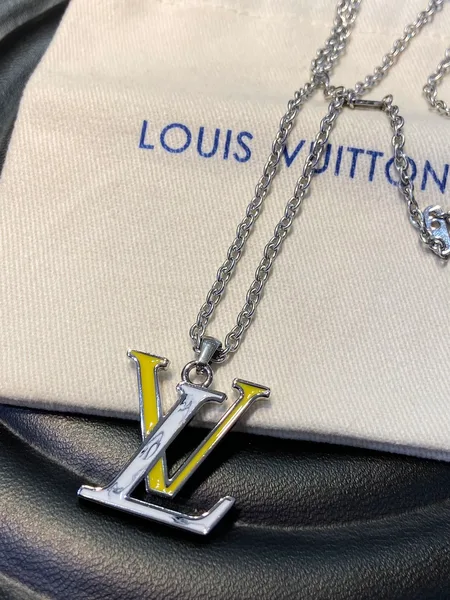 Louis Vuitton Enamel LV Monogram Pendant Necklace White Yellow and Silver-Tone product view 2