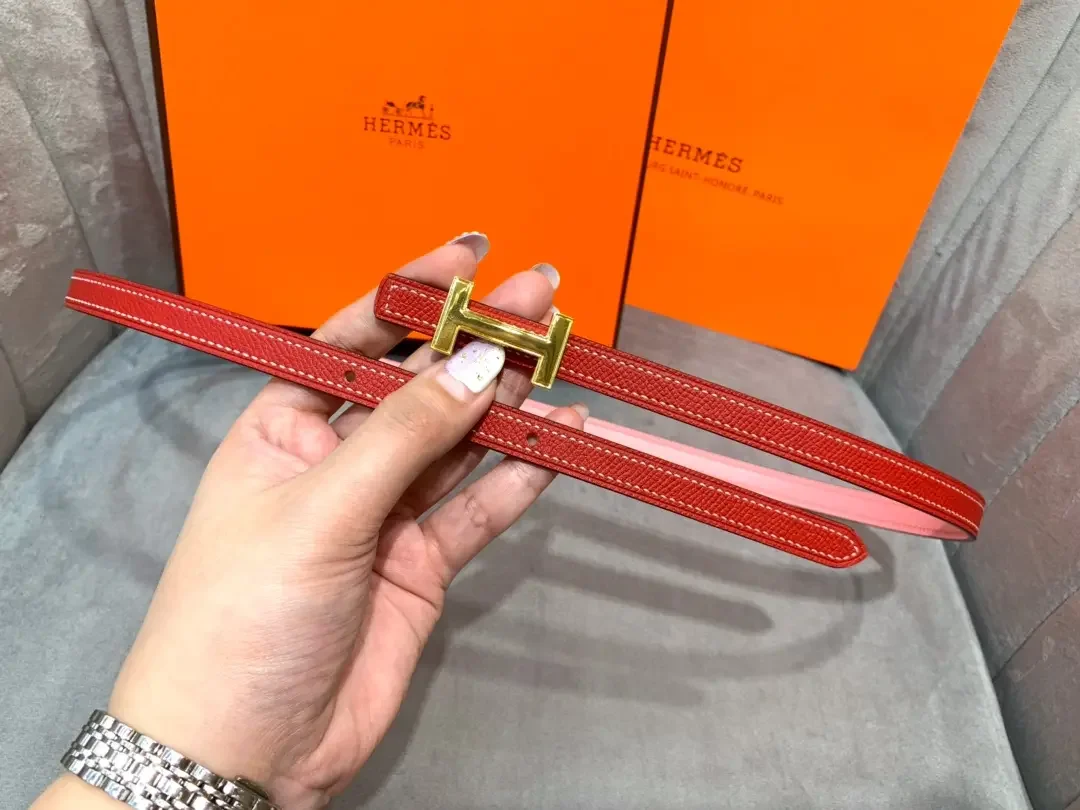 Hermès Pink/Red Reversible Belt with Gold-Tone Slim H Buckle product view 4