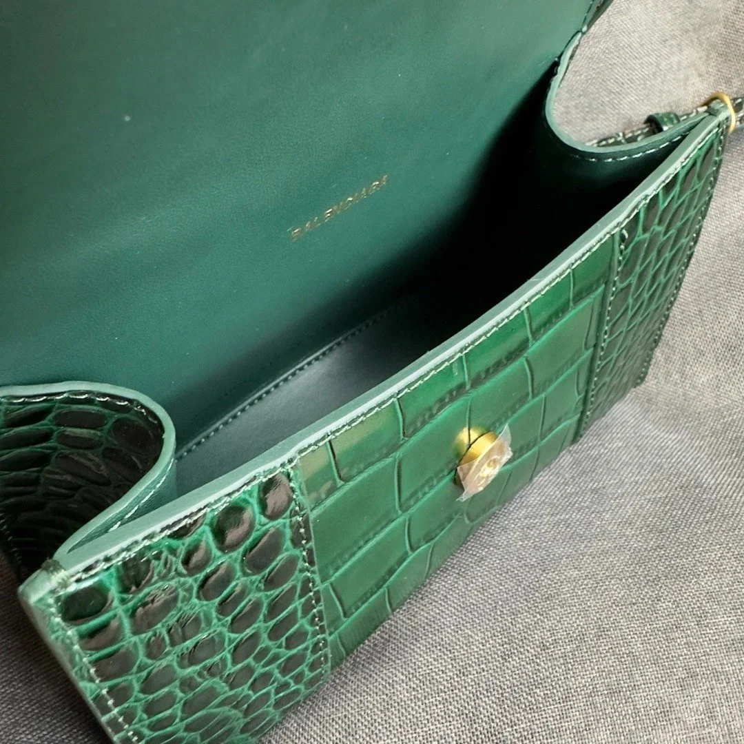 Balenciaga Hourglass XS Bag in Green Croc-Embossed Calfskin product view 8