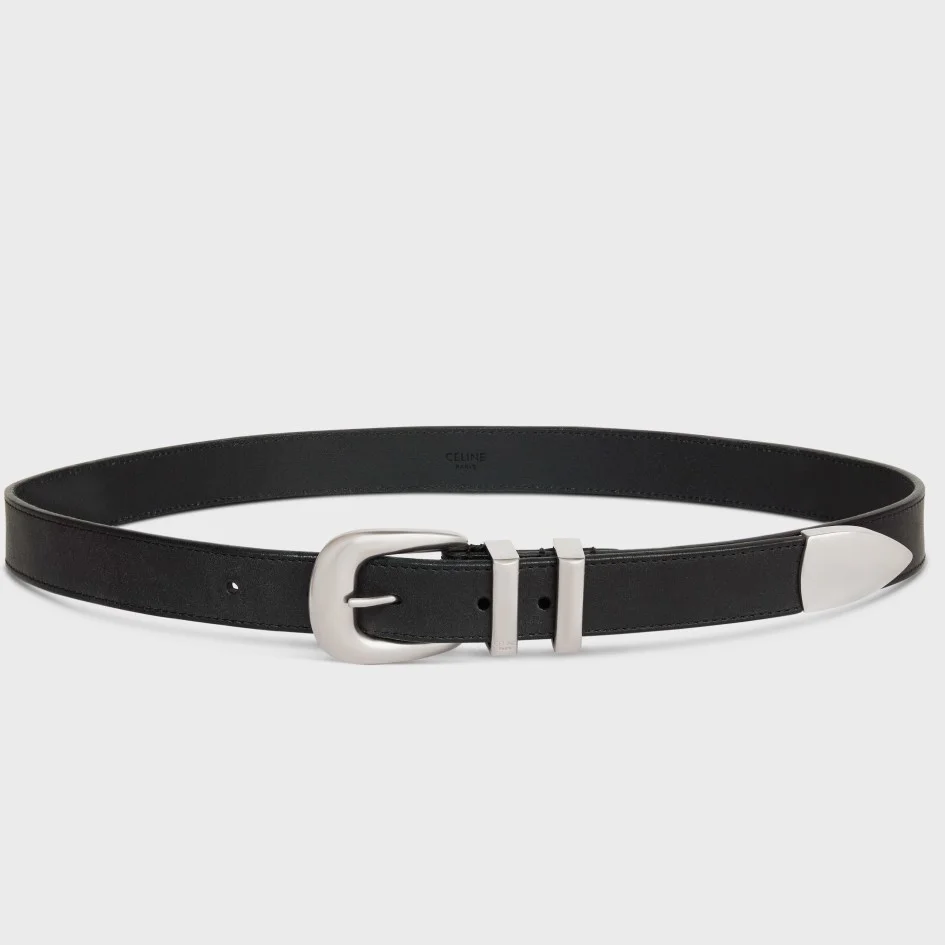 Celine Medium Western Belt 25mm — Black Calfskin with Silver-Tone Hardware product view 1