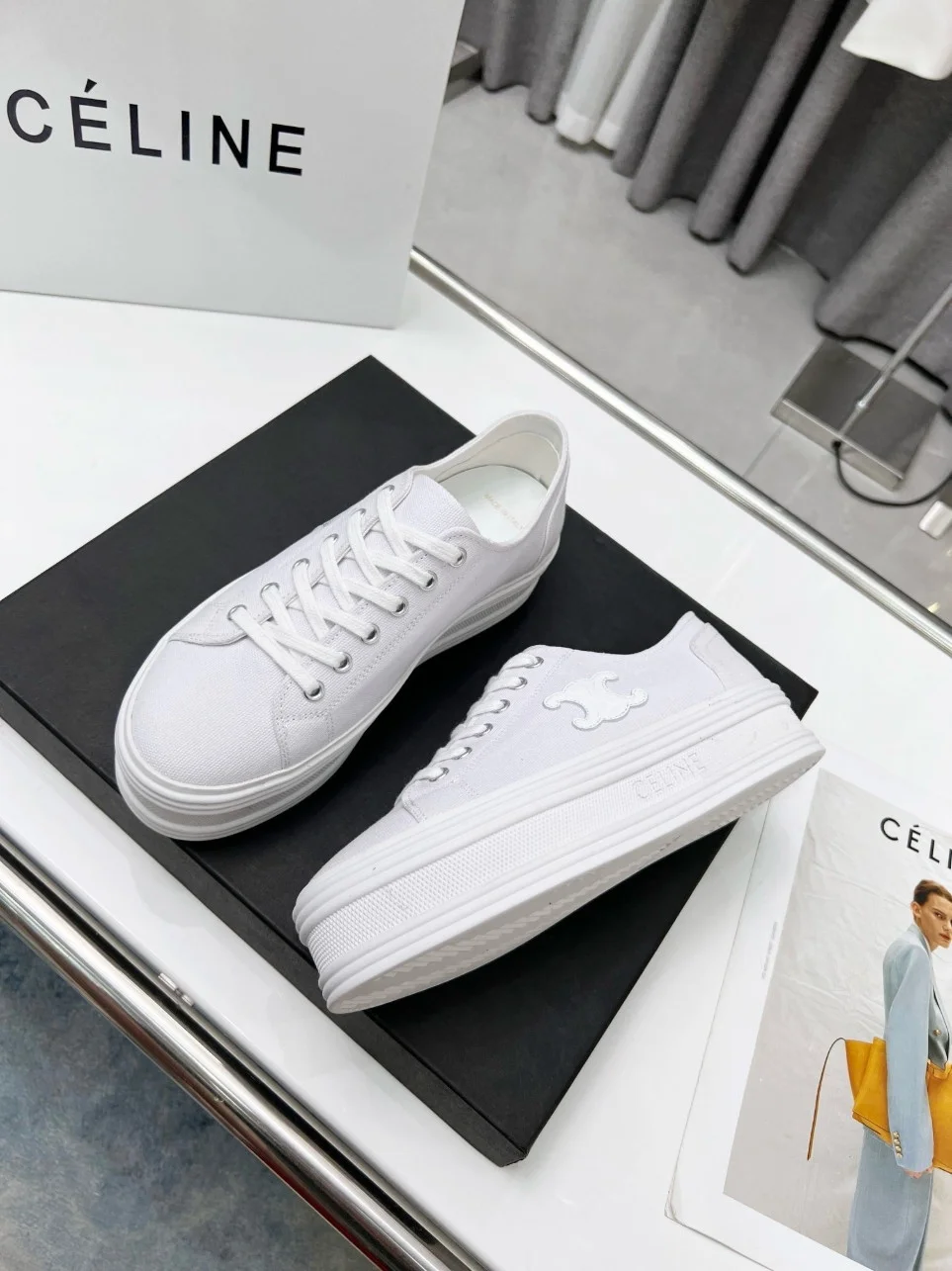 Celine Women’s Jane Low-top Sneakers in White Canvas product view 9