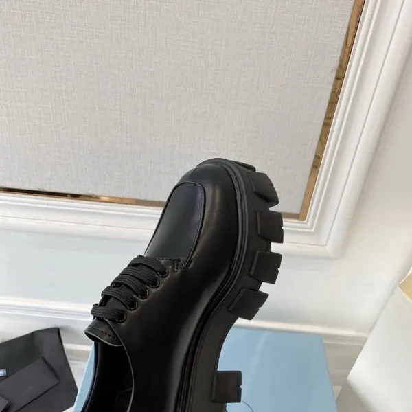 Prada Monolith Lace-up Loafers in Black Brushed Leather product view 5