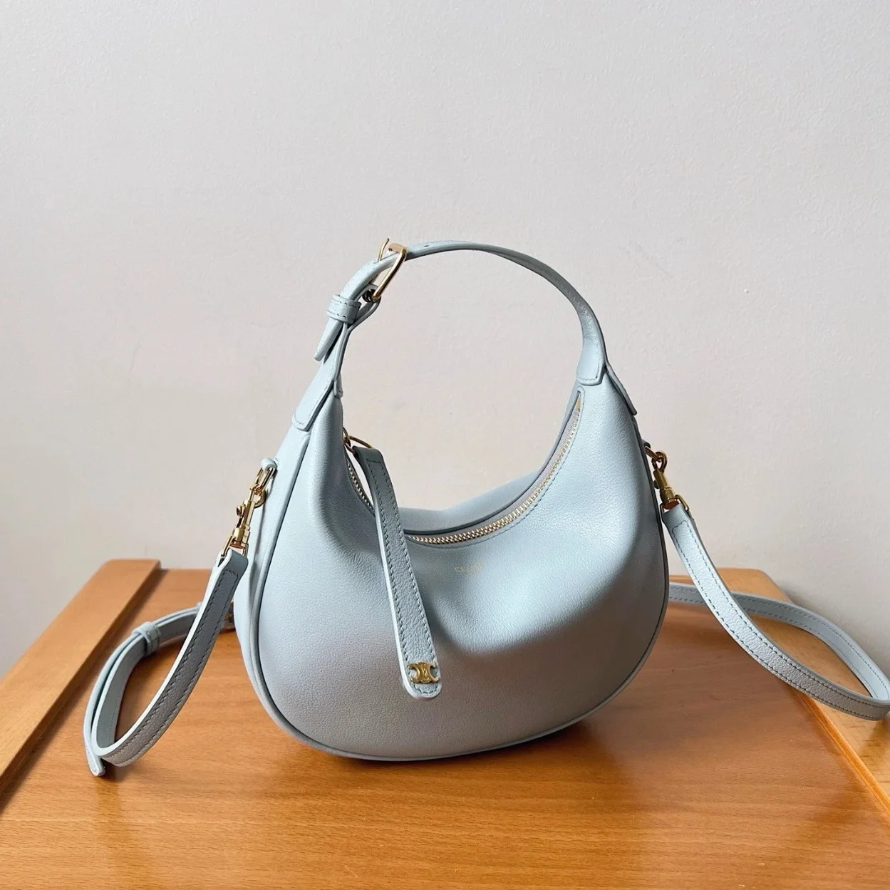 Celine Lulu Teen Hobo Bag in Blue Grained Calfskin product view 3