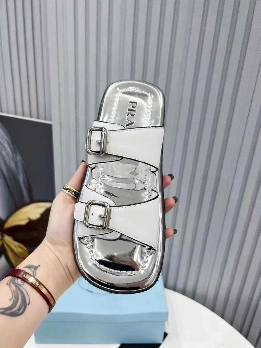Prada Double-strap Sandals In White Leather product view 2