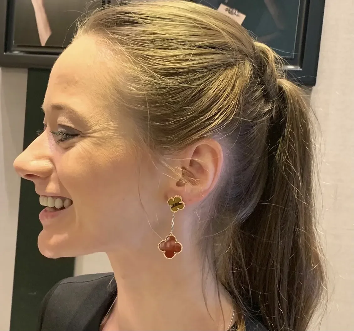 Van Cleef & Arpels Alhambra Brown and Red Two-Motif Gold-Tone Drop Earrings product view 7