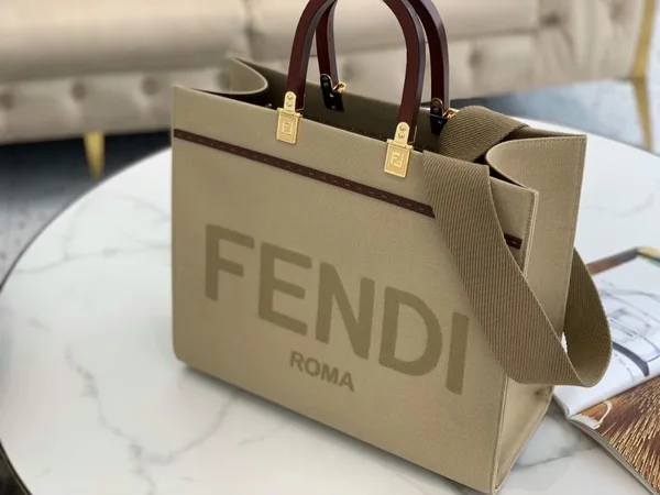 Fendi Sunshine Medium Tote Bag In Beige Canvas product view 3