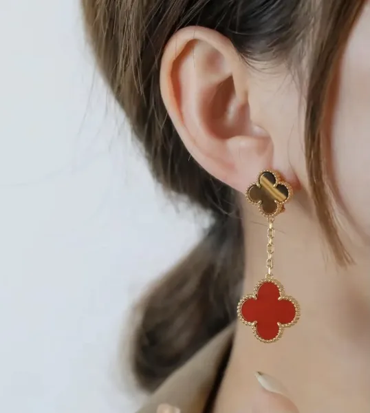 Van Cleef & Arpels Alhambra Brown and Red Two-Motif Gold-Tone Drop Earrings product view 6