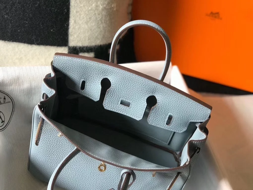 Hermes Birkin 25 Bag In Blue Lin Clemence Leather with GHW product view 8