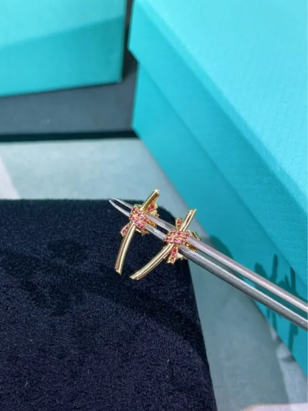 Tiffany & Co. Knot Pink Pavé-Effect Stud Earrings Rose-Tone product view 5