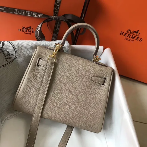 Hermes Kelly 20cm Bag In Grey Clemence Leather GHW product view 3