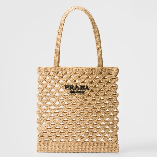 Prada Crochet Tote Bag in Beige Raffia-effect Yarn product photo
