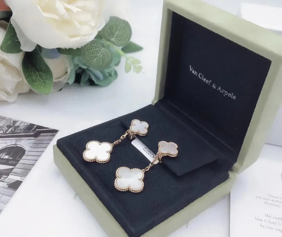 Van Cleef & Arpels Alhambra White Two-Motif Gold-Tone Drop Earrings product view 6