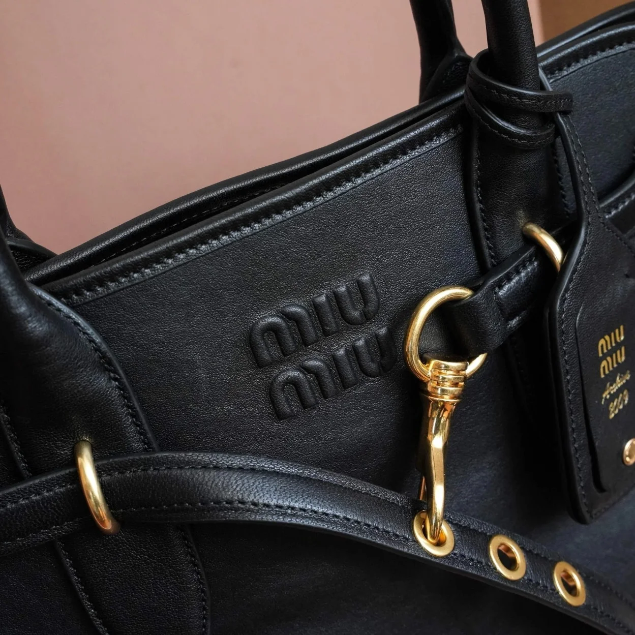 Miu Miu Aventure Large Shopper Bag in Black Nappa Leather product view 10