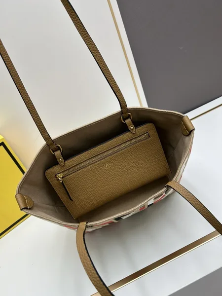 Fendi Small Roll Tote in Canvas with Multicolor FF Embroidery product view 7
