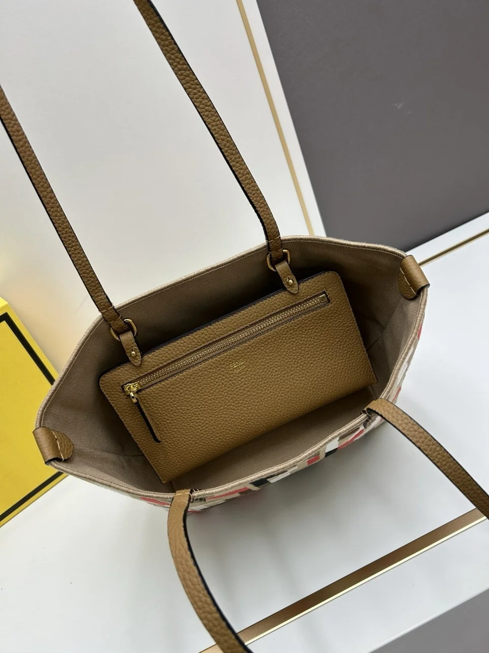 Fendi Small Roll Tote in Canvas with Multicolor FF Embroidery product view 7
