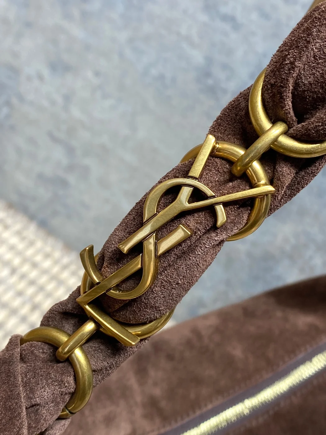Saint Laurent Amalia Mini Hobo Bag — Dark Brown Suede product view 6