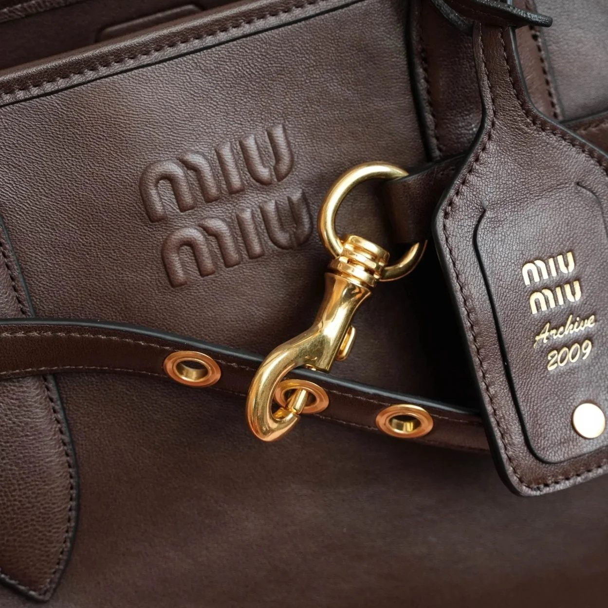 Miu Miu Aventure Large Shopper Bag in Briarwood Nappa Leather product view 9