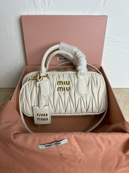 Miu Miu Arcadie Medium Bag in White Matelasse Leather product view 10