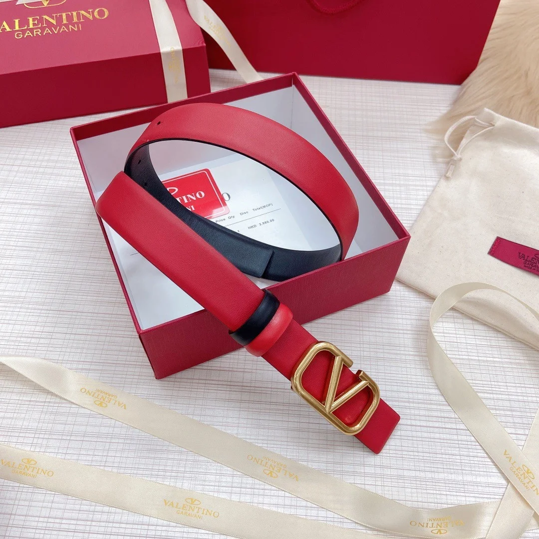 Valentino VLogo Reversible Belt 30mm in Black and Red Calfskin product view 5