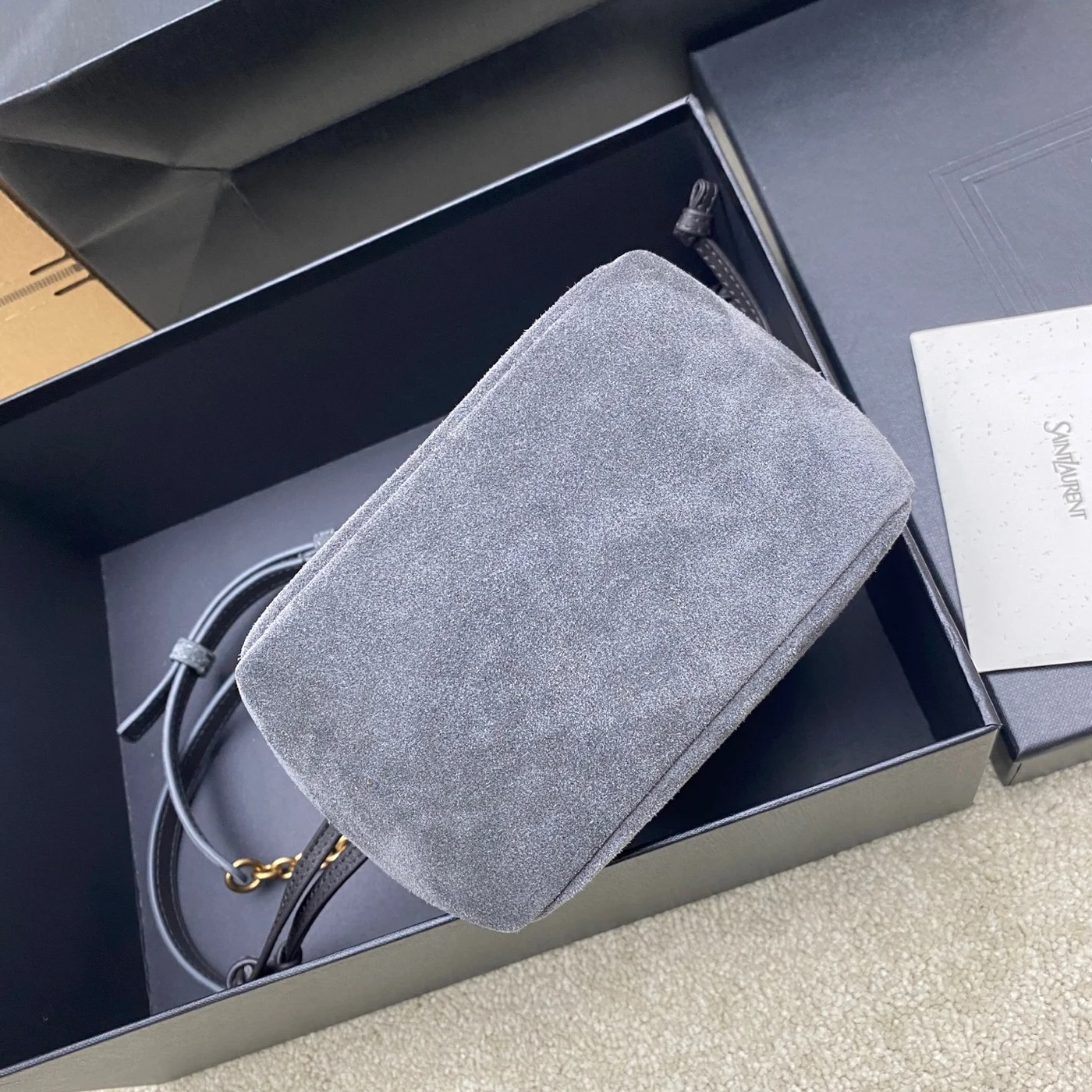 Saint Laurent Jamie Mini Shoulder Pouch — Blue Suede product view 4