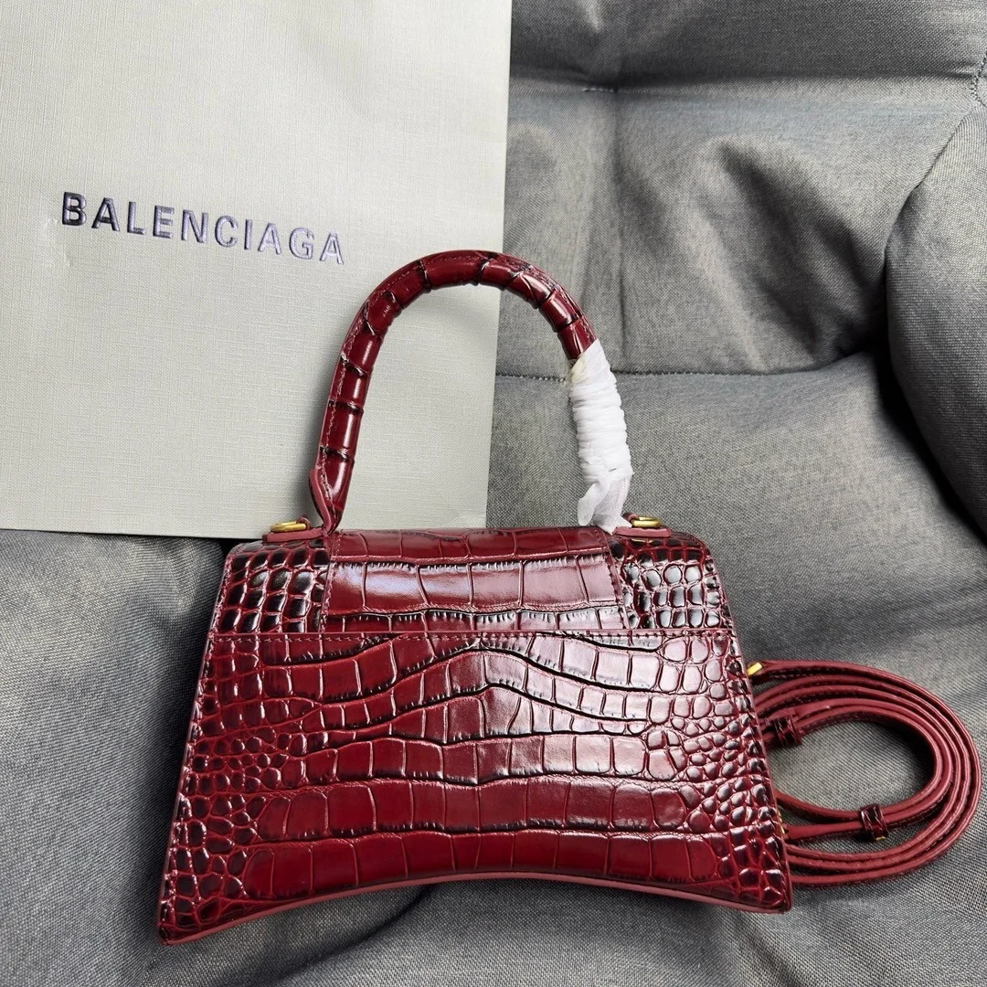 Balenciaga Hourglass Small Bag in Red Croc-Embossed Calfskin product view 4