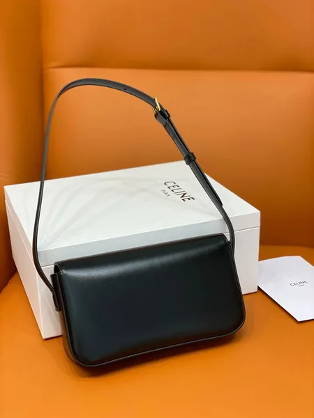 Celine Claude Shoulder Bag in Black Calfskin product view 5