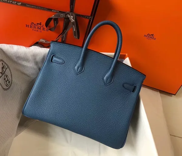 Hermes Birkin 25 Bag In Blue Agate Clemence Leather with GHW product view 5