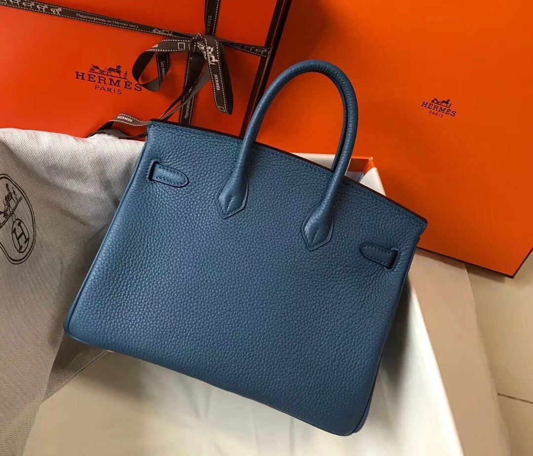Hermes Birkin 25 Bag In Blue Agate Clemence Leather with GHW product view 5