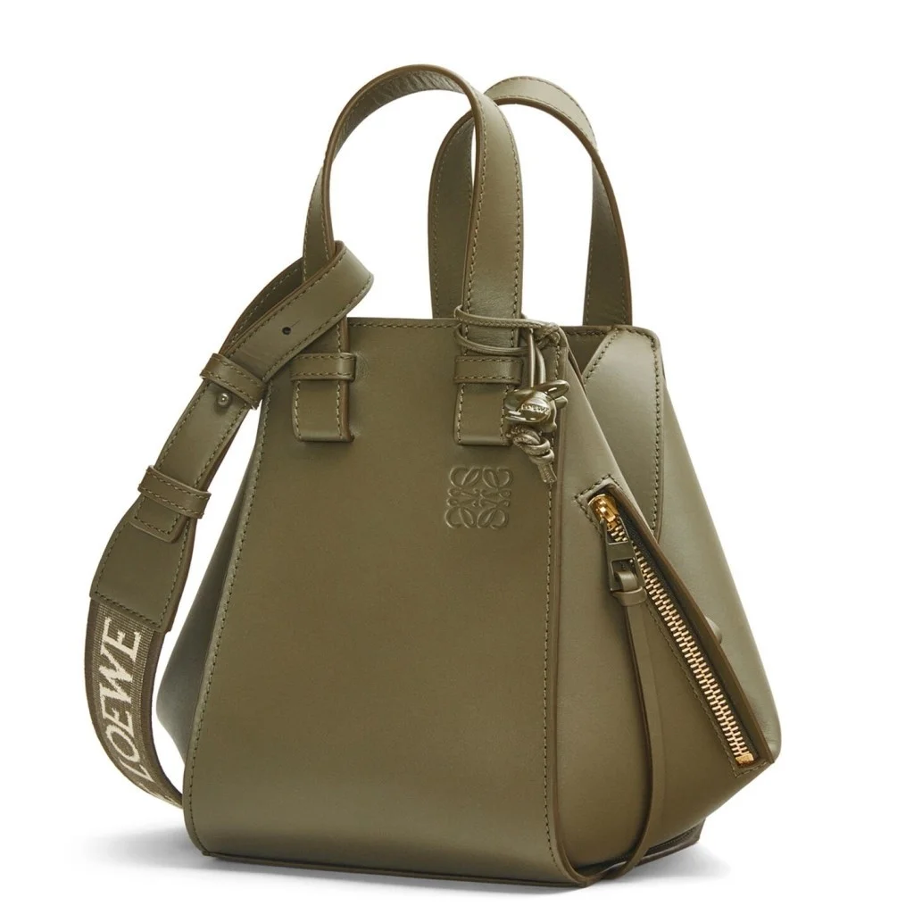 Loewe Compact Hammock Bag in Khaki Green Satin Calfskin product view 1