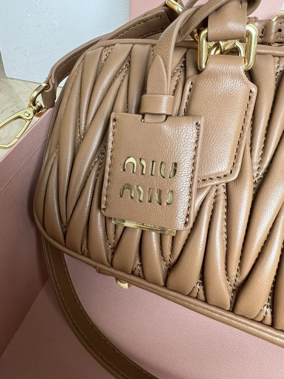 Miu Miu Arcadie Large Bag in Caramel Matelasse Leather product view 7