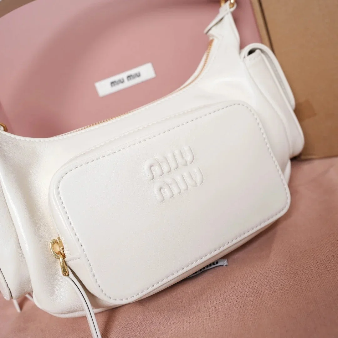 Miu Miu Pocket Shoulder Bag in White Nappa Leather product view 3
