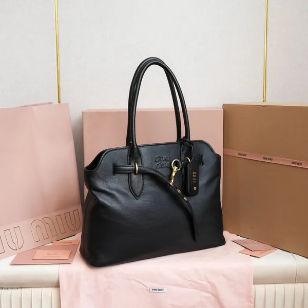 Miu Miu Aventure Large Shopper Bag in Black Nappa Leather product view 2
