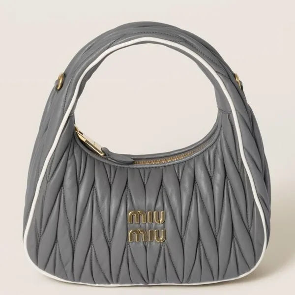 Miu Miu Wander Hobo Bag in Grey Matelasse Nappa Leather product photo
