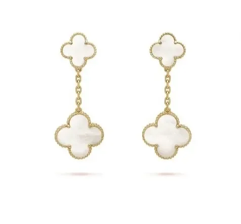Van Cleef & Arpels Alhambra White Two-Motif Gold-Tone Drop Earrings product photo