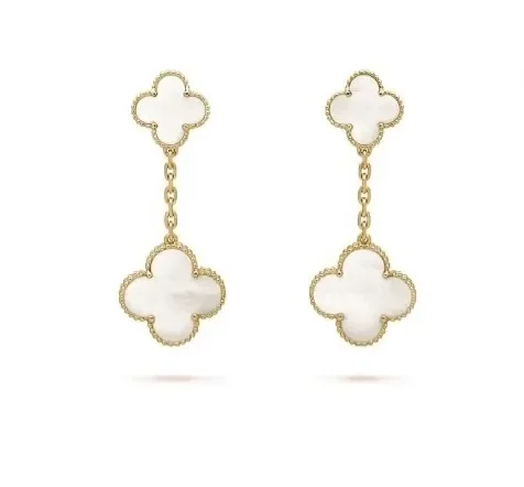 Van Cleef & Arpels Alhambra White Two-Motif Gold-Tone Drop Earrings product view 1