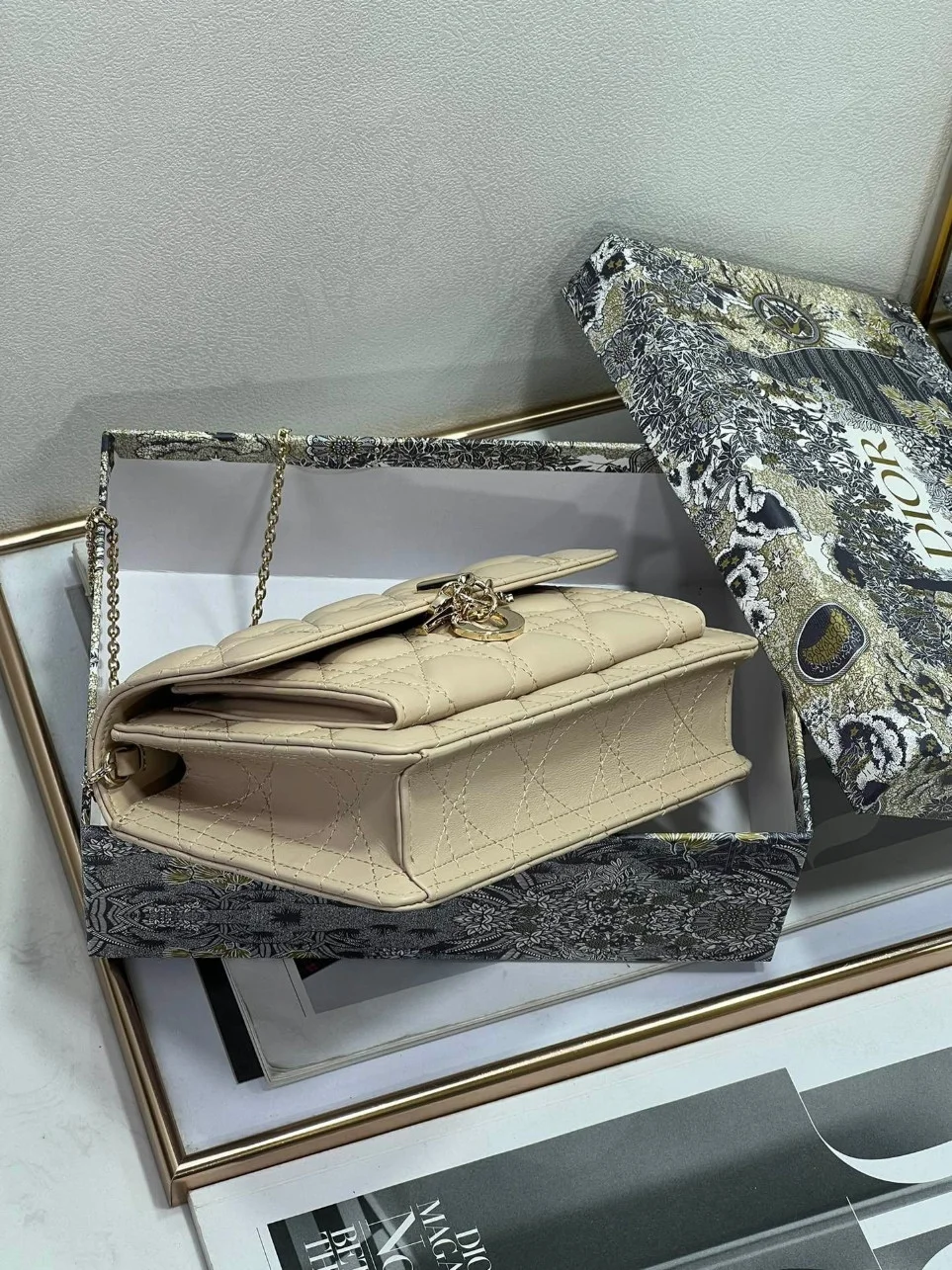 Dior Lady Dior Chain Pouch In Beige Cannage Lambskin product view 8