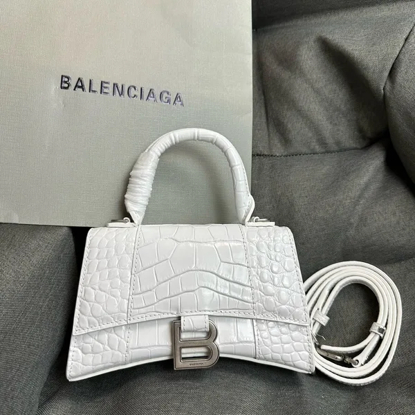 Balenciaga Hourglass XS Bag in White Croc-Embossed Calfskin product view 2
