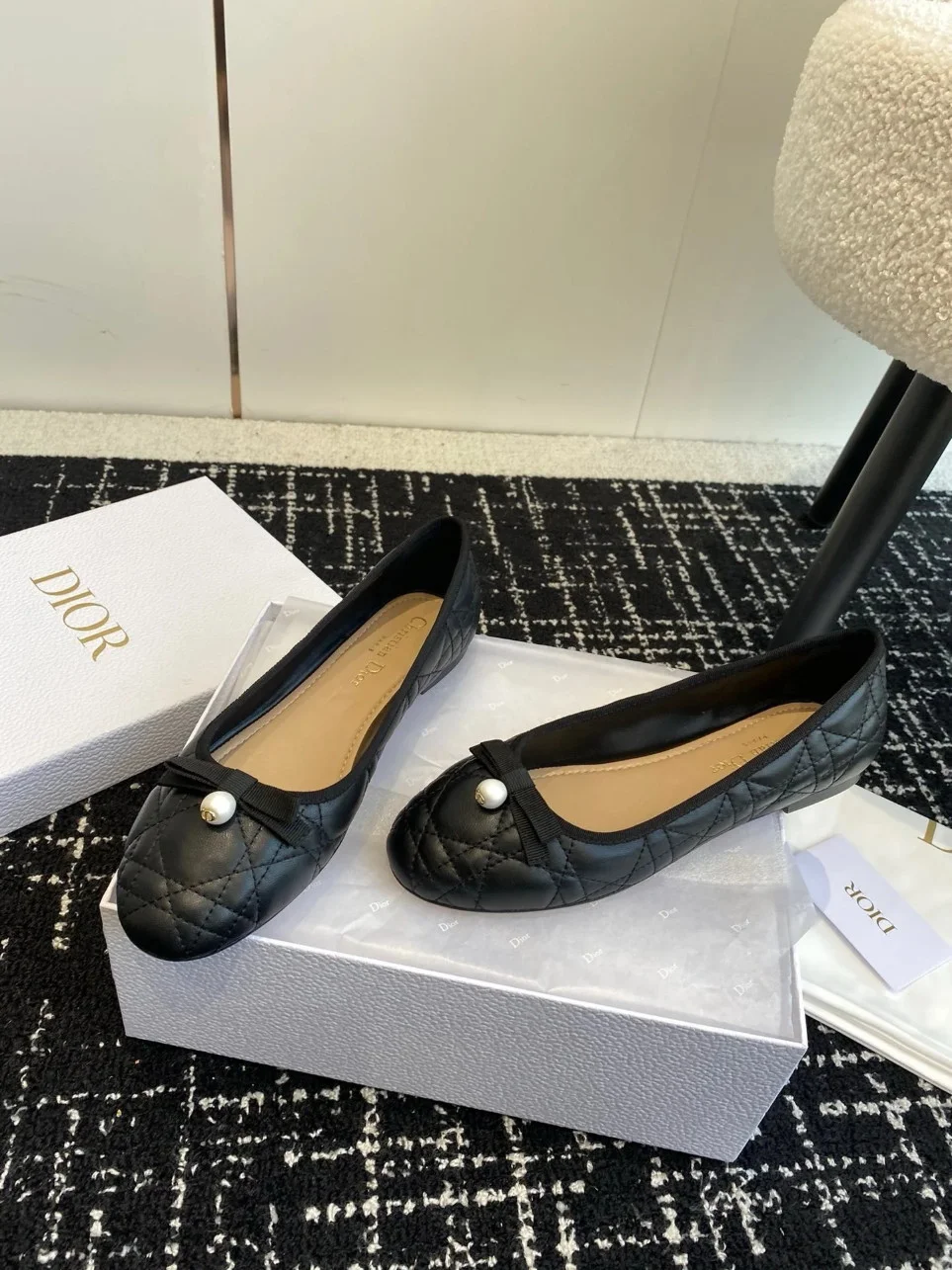 Dior Ballerina Flats in Black Quilted Cannage Calfskin product view 2